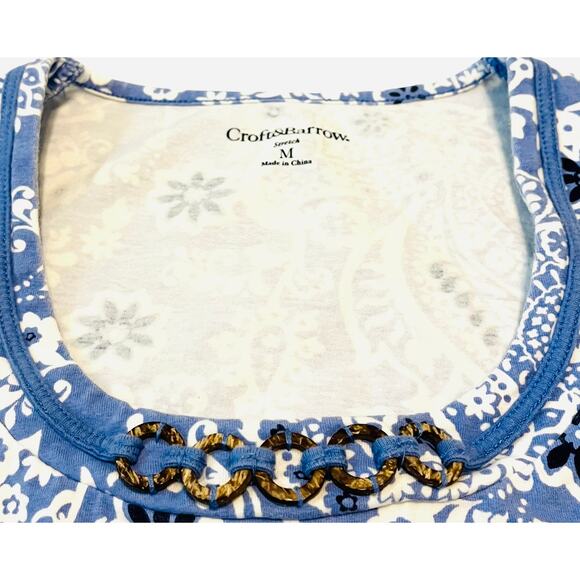 CROFT & BARROW CAP SLV, SCOOP NECK, TUNIC T-SHIRT, WOMENS, M-BLUE/WHITE PAISLEY - Picture 2 of 11